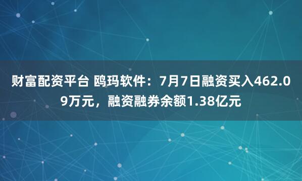 财富配资平台 鸥玛软件：7月7日融资买入462.09万元，融资融券余额1.38亿元