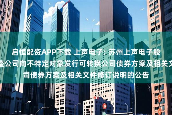 启恒配资APP下载 上声电子: 苏州上声电子股份有限公司关于调整公司向不特定对象发行可转换公司债券方案及相关文件修订说明的公告